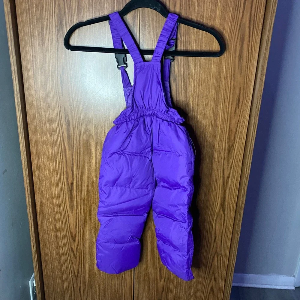 JiAmy 2 piece Snowsuit Kids Size 3T Purple Down Puffer Jacket and Bib Overalls
